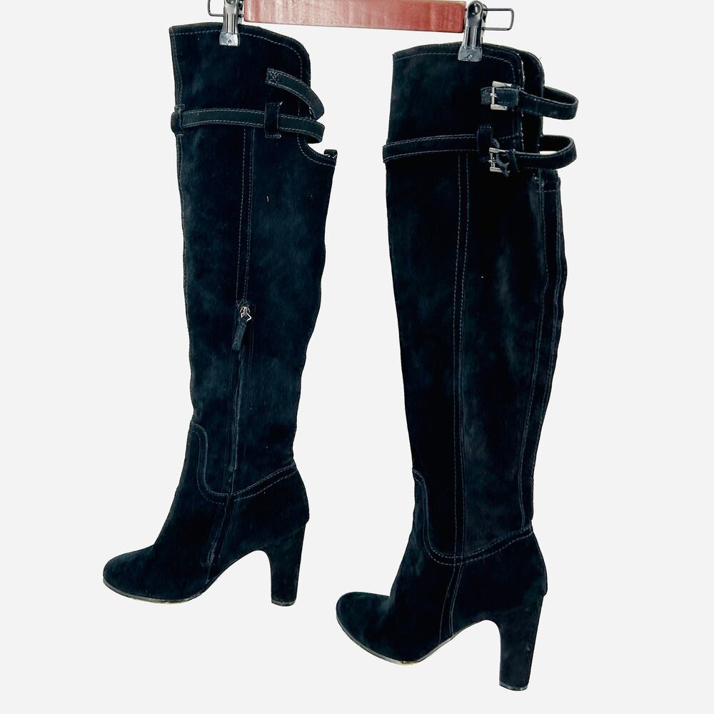 Sam Edelman Black Suede Buckle Detail Sexy Over-The-Knee Boots
